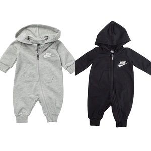 Nike Gray & Black Zip Up Footless Hooded Tracksuit Bundle Baby Size Newborn